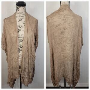 Free People All Tous Cardigan Sz OS Fishnet Bohemian Western High Low Tan Beachy